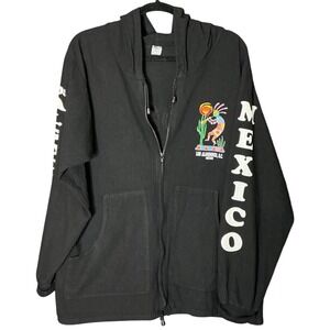 Vintage Los Algodones Mexico Kokopelli Zip Up Hoodie Black Souvenir Jacket 42